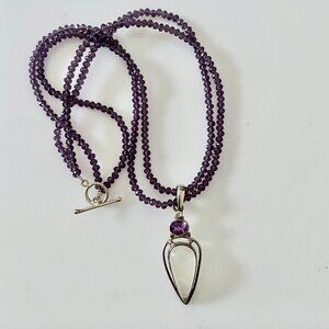 Artisan Amethyst Quartz Sterling Silver Pendant Amethyst Bead Necklace 11" Drop